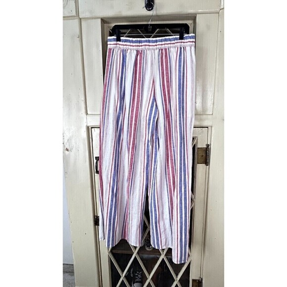 Express High Waisted Striped Linen Blend Split Leg Lined Pant Size M Wide Leg U4 - Picture 4 of 12